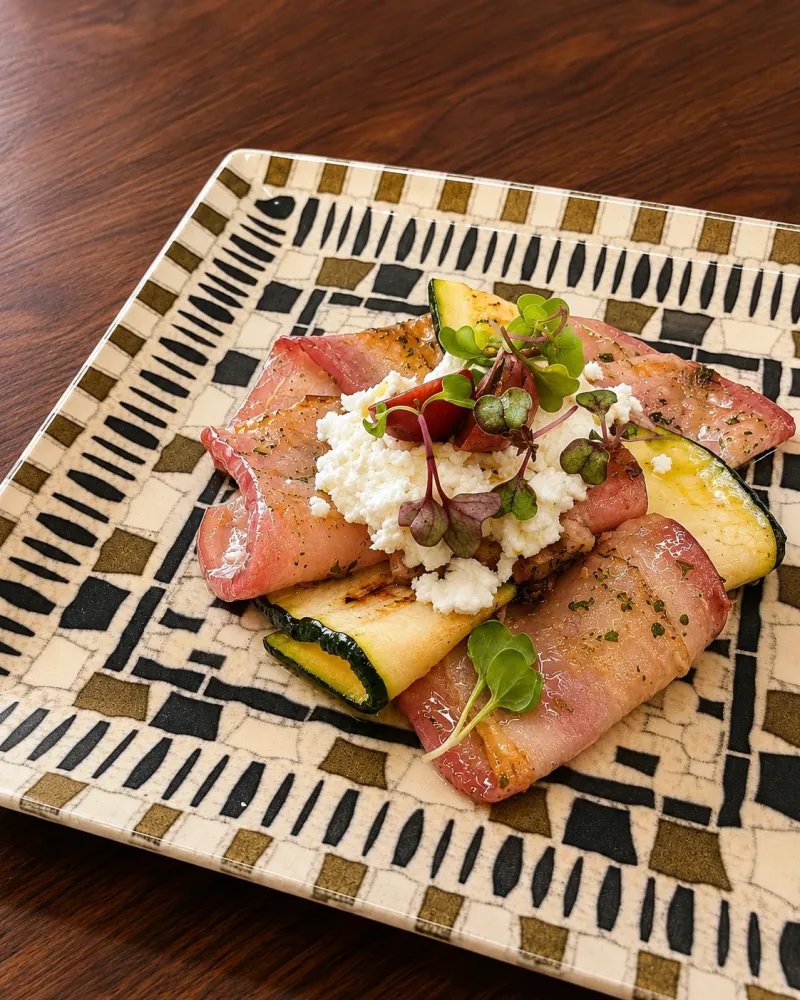 Rollitos de jamón con calabacín y queso fresco